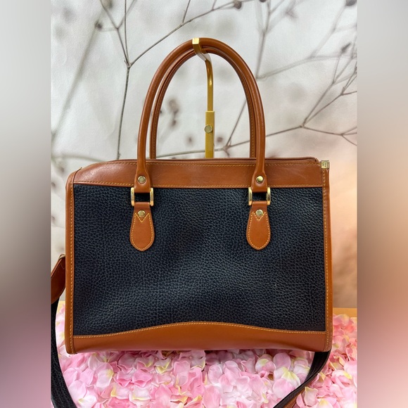 Dooney & Bourke Black Peppled Tan Leather Satchel Hand Bag - Picture 4 of 13